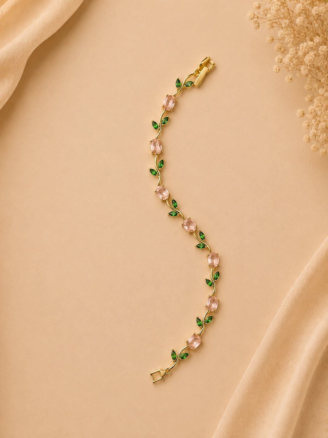 Pink & Green Floral Tennis Bracelet