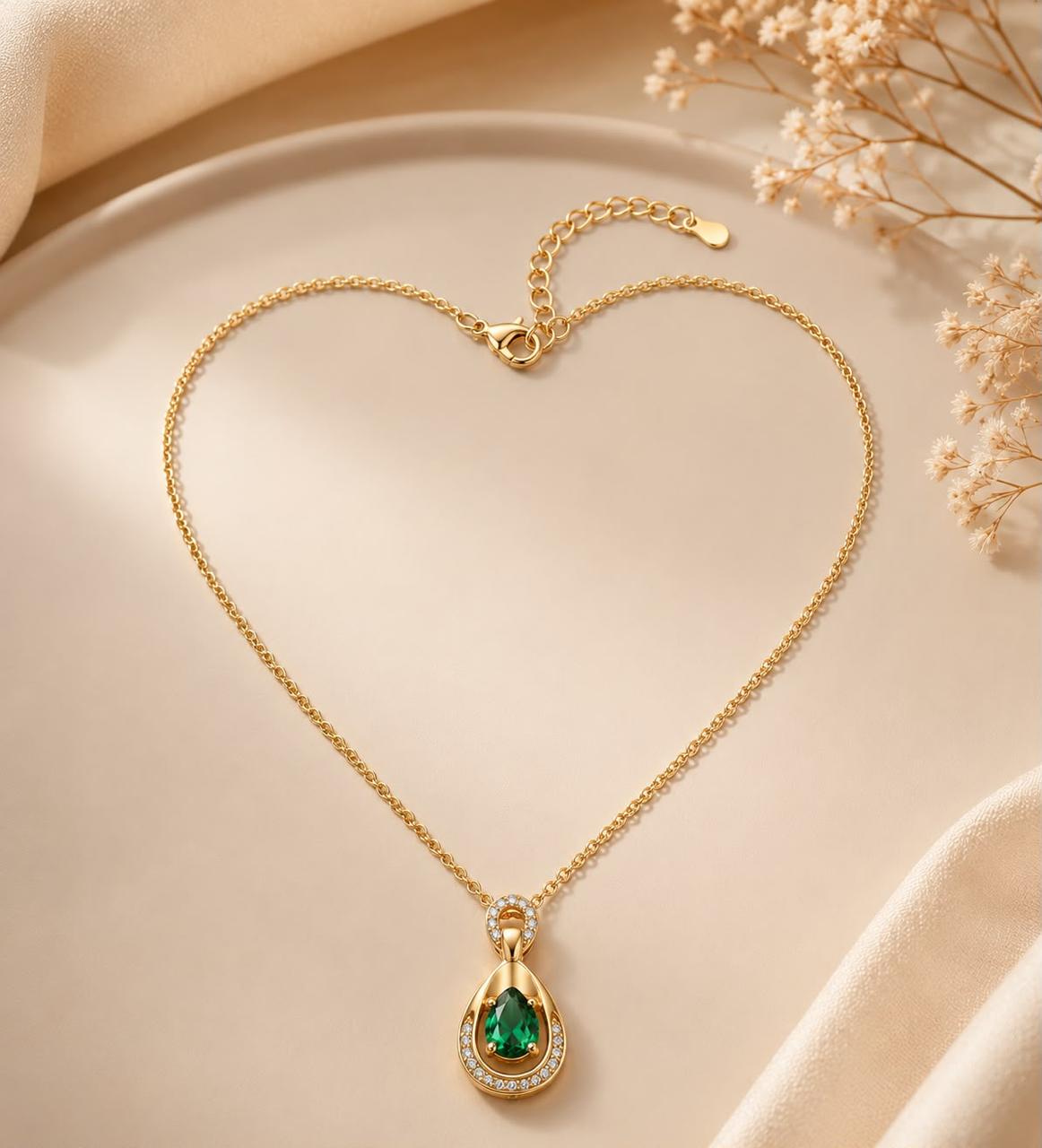 Emerald Teardrop Pendant Necklace