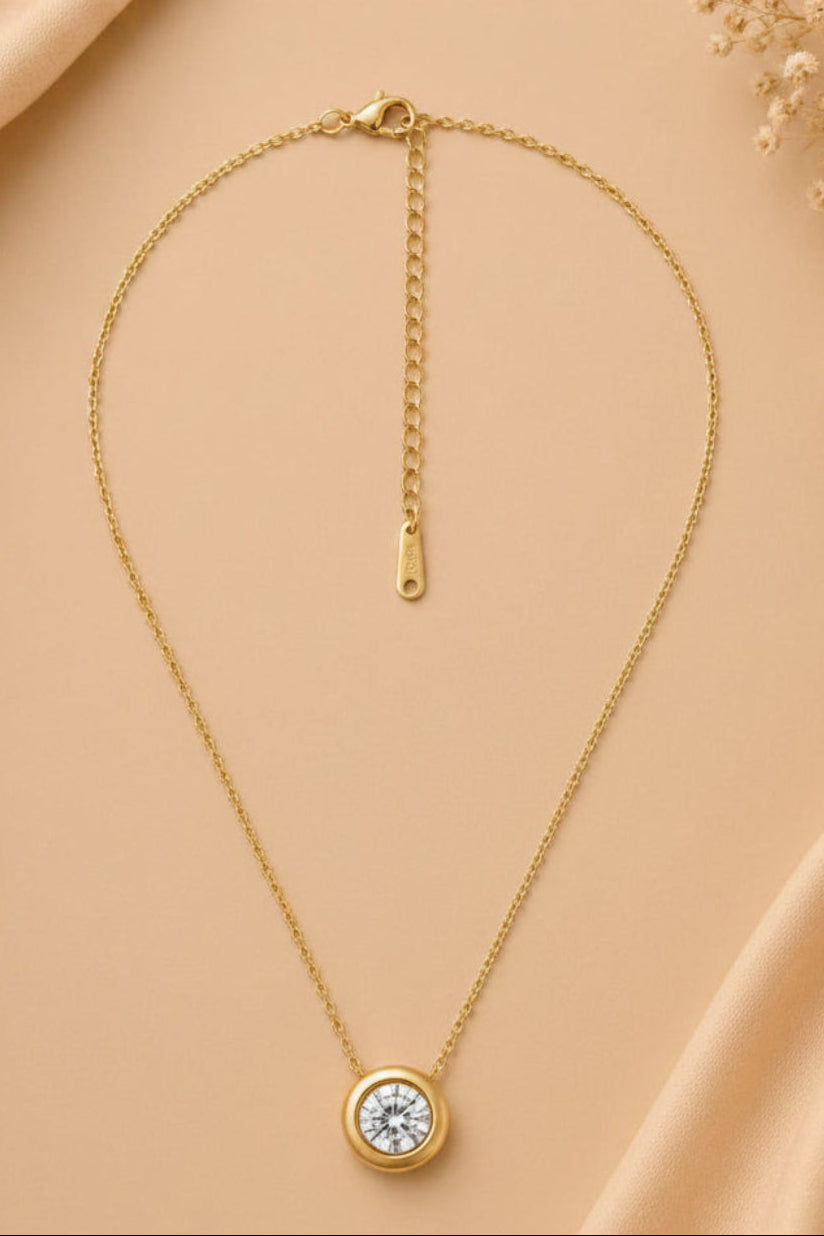 Gold Solitaire Crystal Pendant Necklace