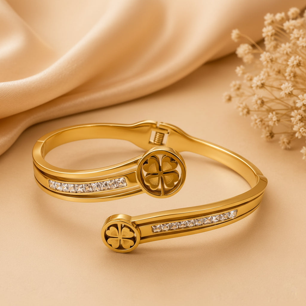 Gold Clover Crystal Bangle Bracelet