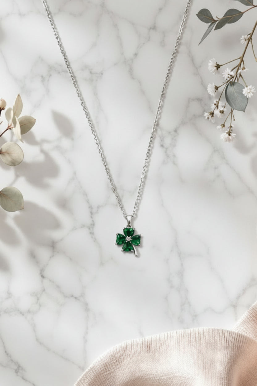 Green Clover Crystal Necklace