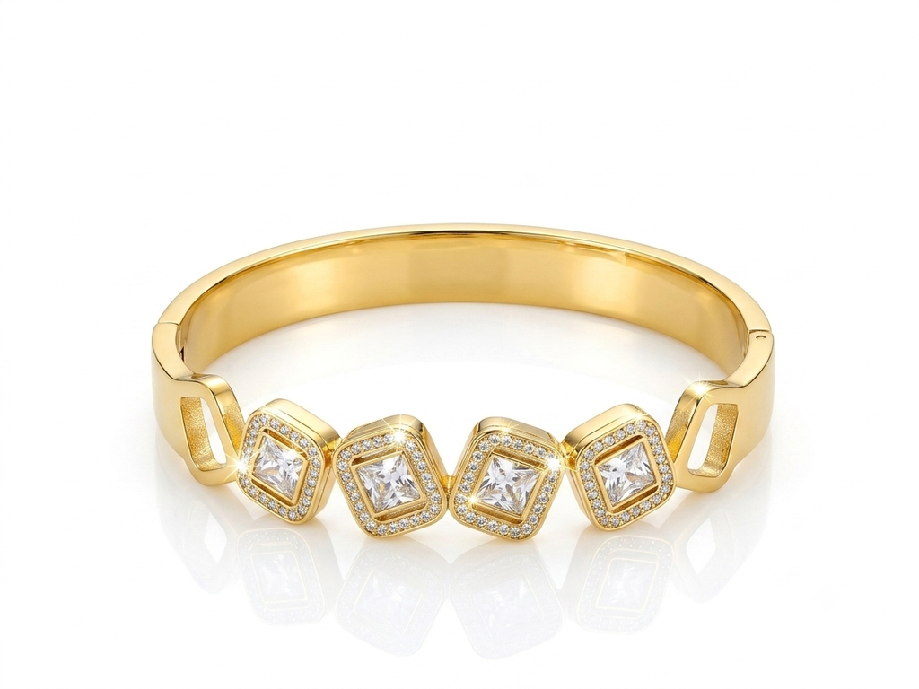 Gold Diamond Crystal Bangle Bracelet