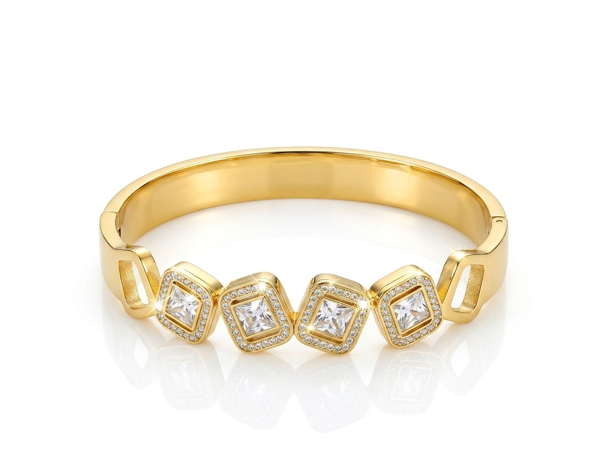 Gold Diamond Crystal Bangle Bracelet