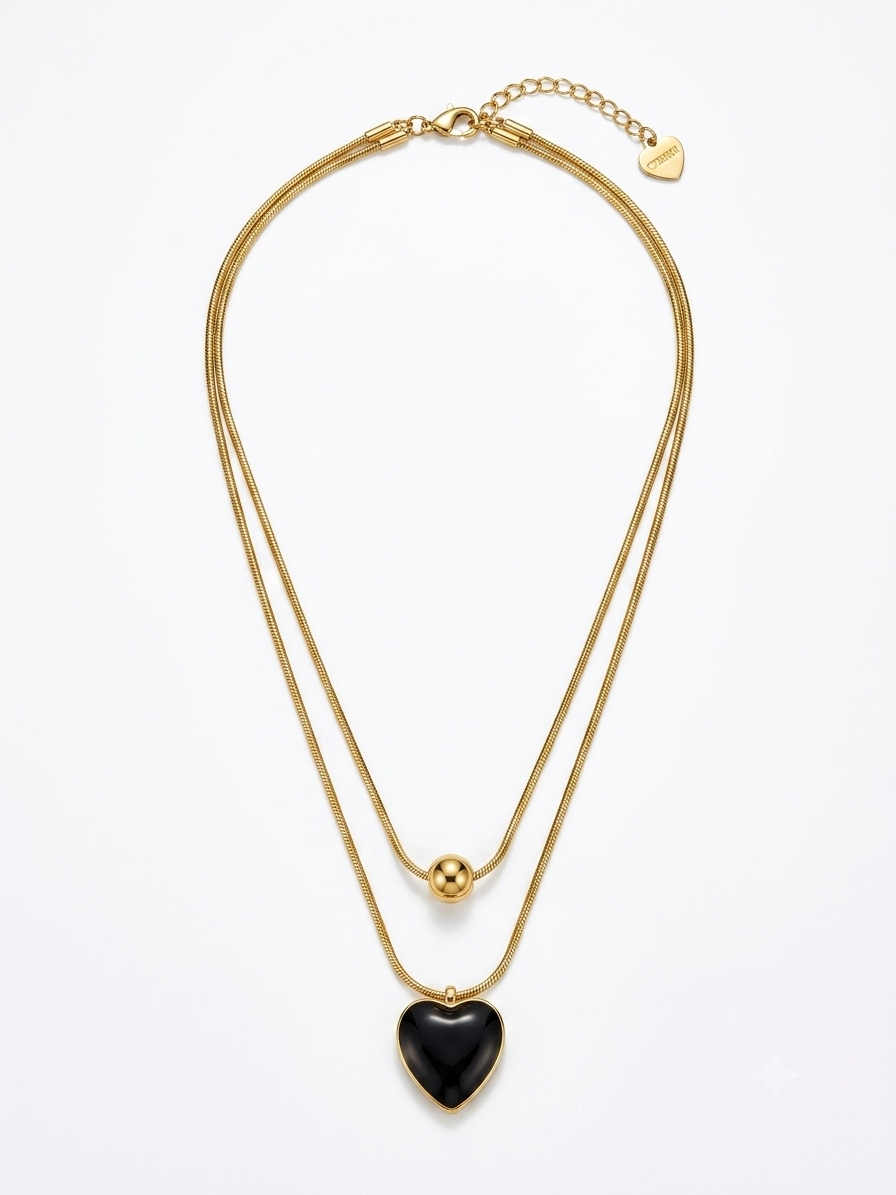 Black Heart Double-Layer Necklace — Shemon Jewelry